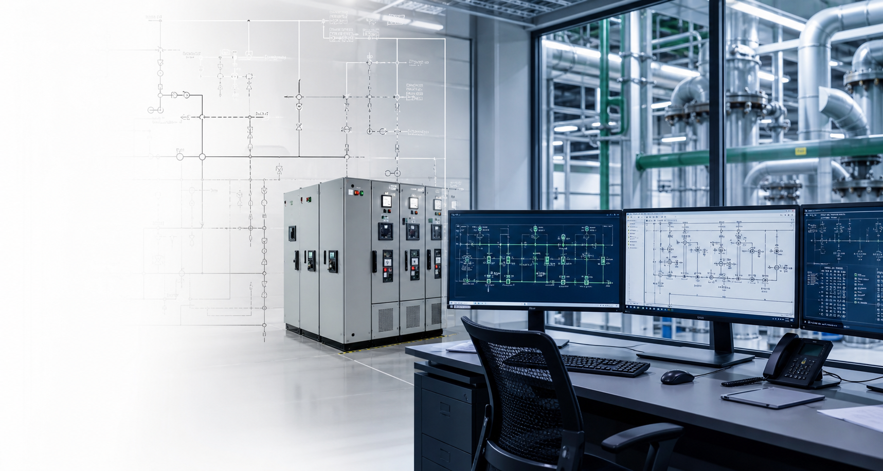 Engineering control room and power systems workspace