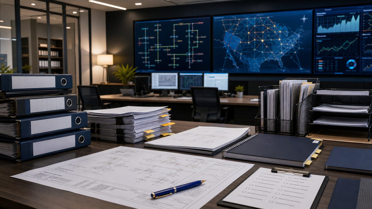 Utility compliance review room with reliability evidence packages