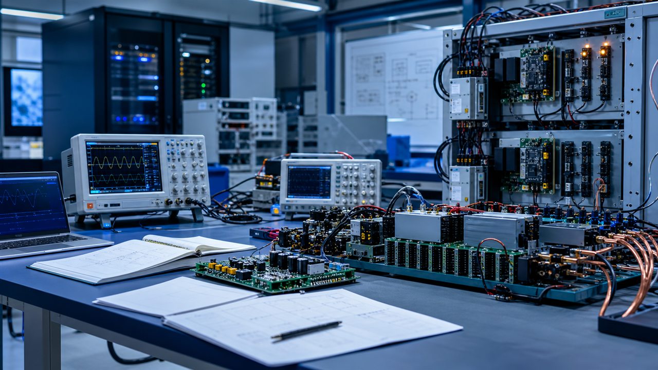 Power electronics lab with inverter test equipment